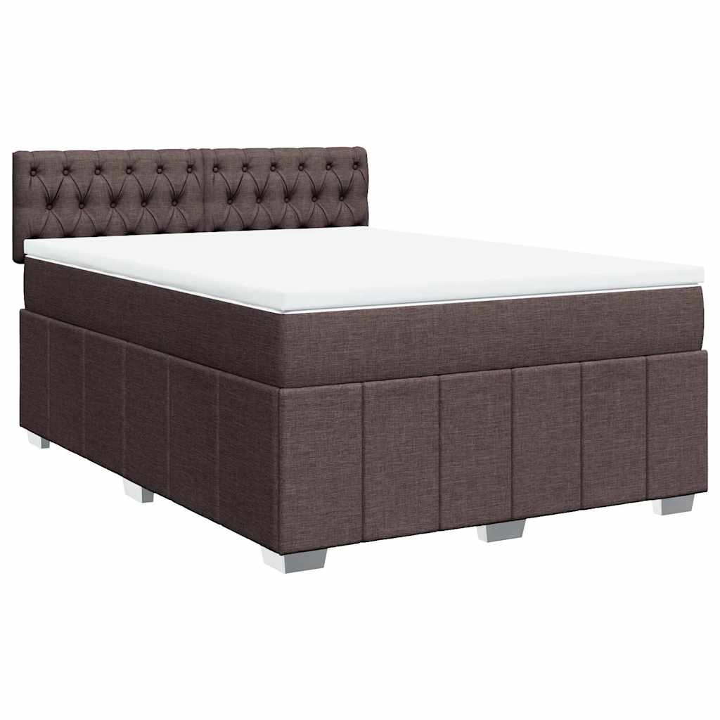 vidaXL Κρεβάτι Boxspring με Στρώμα Σκούρο Καφέ 140x190 εκ. Υφασμάτινο
