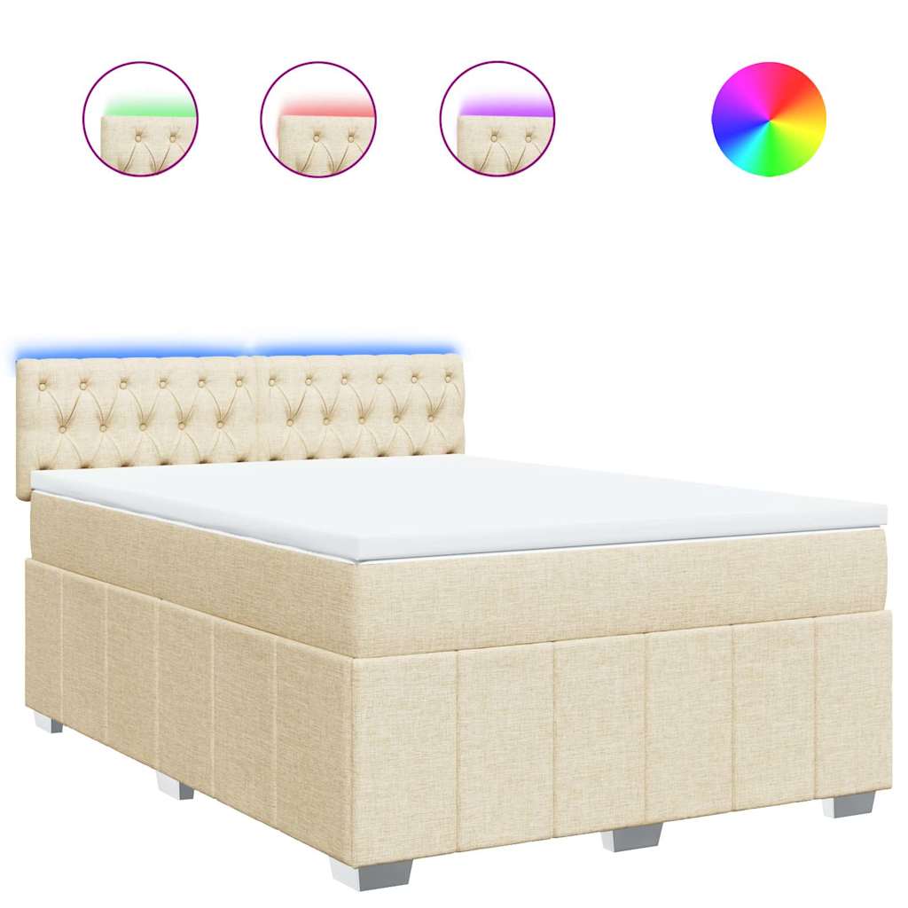 vidaXL Κρεβάτι Boxspring με Στρώμα Κρεμ 140x190 εκ. Υφασμάτινο