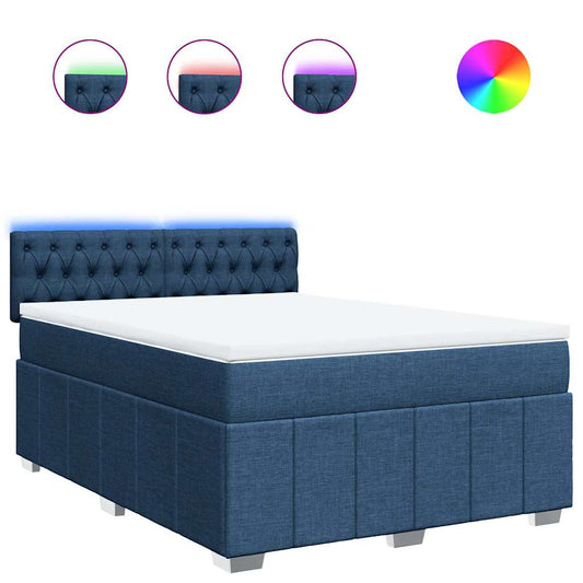 vidaXL Κρεβάτι Boxspring με Στρώμα Μπλε 140x190 εκ. Υφασμάτινο