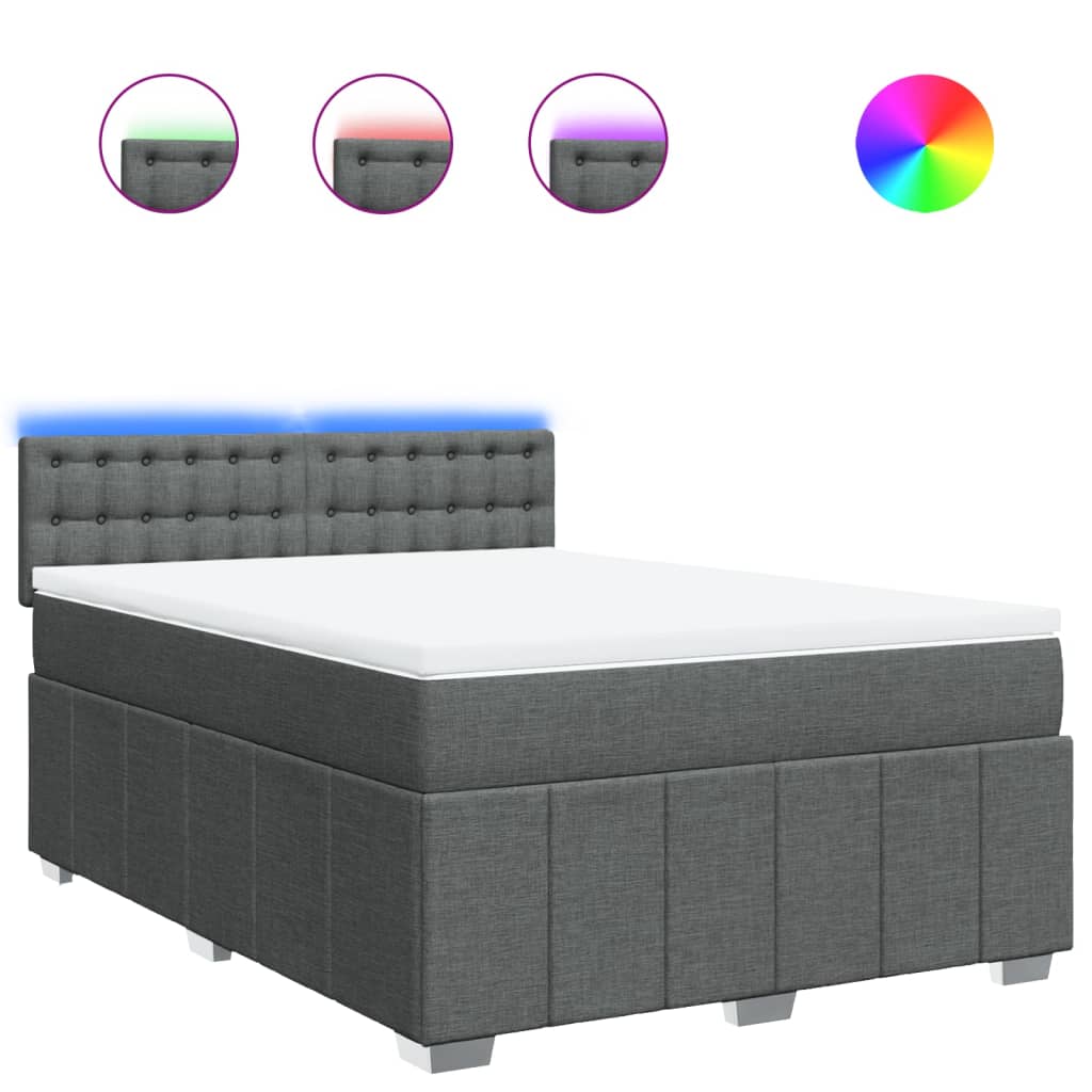 vidaXL Κρεβάτι Boxspring με Στρώμα Σκούρο Γκρι 140x190 εκ. Υφασμάτινο