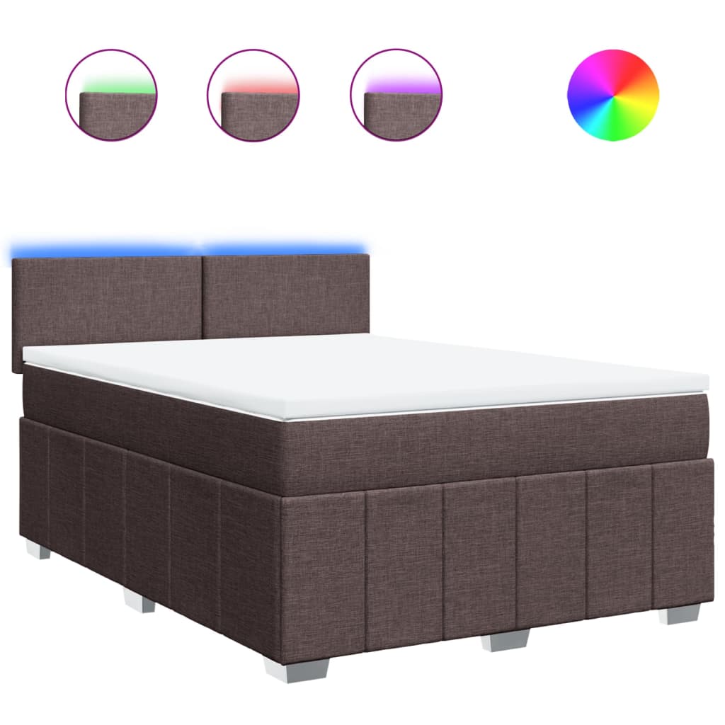vidaXL Κρεβάτι Boxspring με Στρώμα Σκούρο Καφέ 140x200 εκ Υφασμάτινο