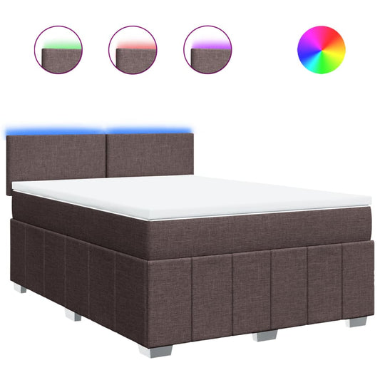 vidaXL Κρεβάτι Boxspring με Στρώμα Σκούρο Καφέ 140x200 εκ Υφασμάτινο