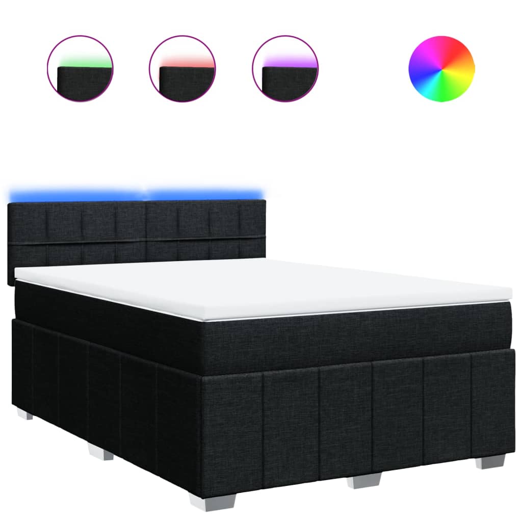 vidaXL Κρεβάτι Boxspring με Στρώμα Μαύρο 140x200 εκ. Υφασμάτινο