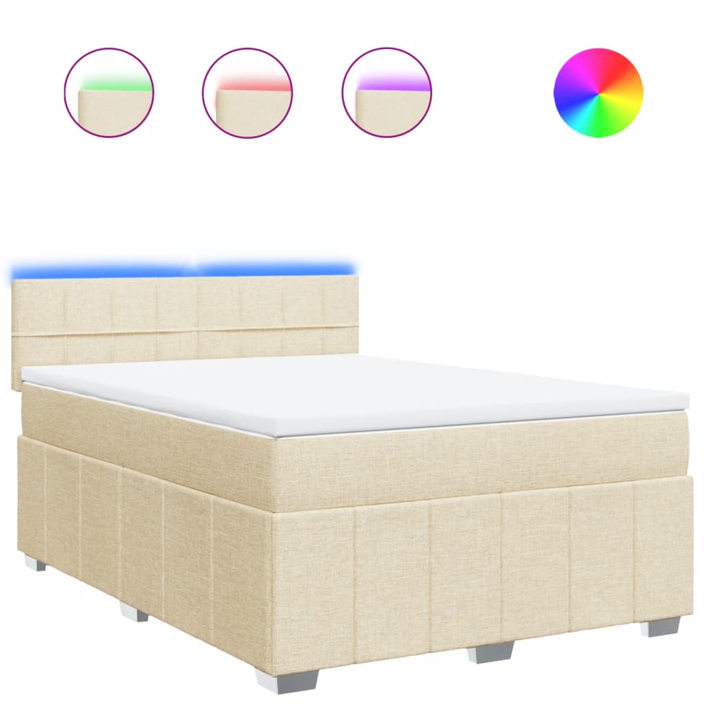vidaXL Κρεβάτι Boxspring με Στρώμα Κρεμ 140x200 εκ. Υφασμάτινο