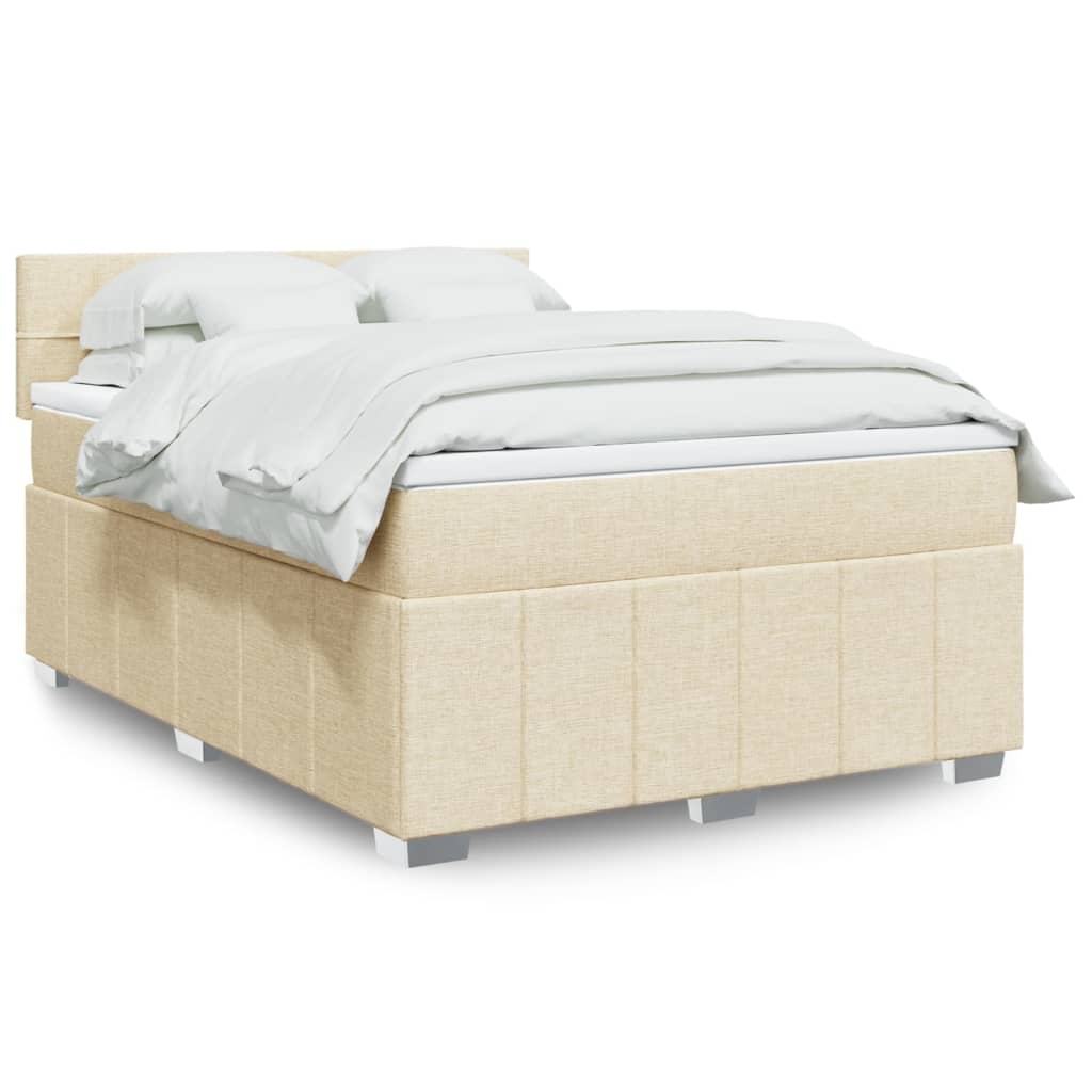 vidaXL Κρεβάτι Boxspring με Στρώμα Κρεμ 140x200 εκ. Υφασμάτινο