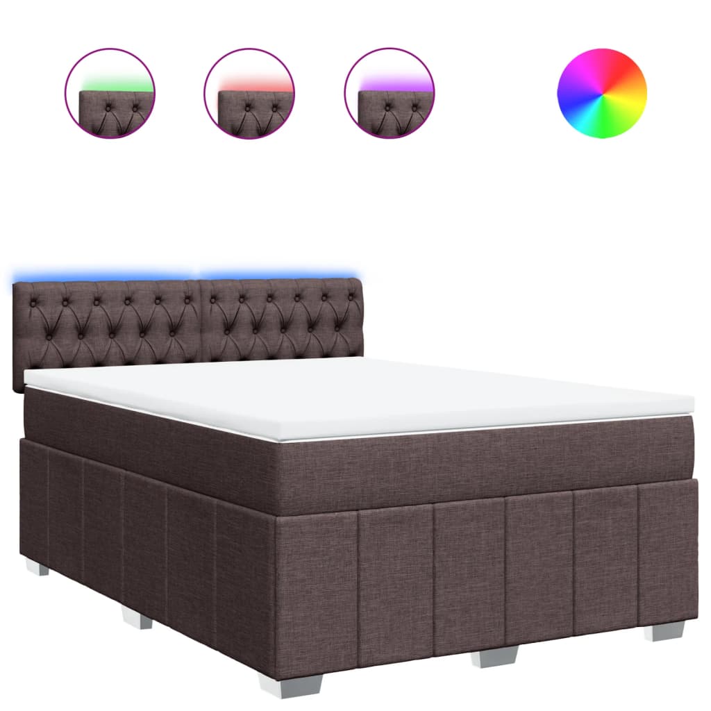 vidaXL Κρεβάτι Boxspring με Στρώμα Σκούρο Καφέ 140x200 εκ Υφασμάτινο