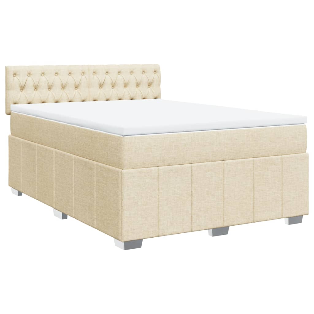 vidaXL Κρεβάτι Boxspring με Στρώμα Κρεμ 140x200 εκ. Υφασμάτινο
