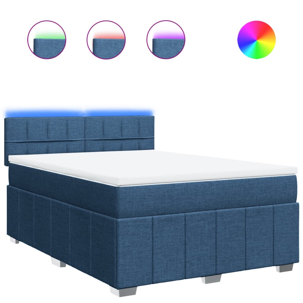 vidaXL Κρεβάτι Boxspring με Στρώμα Μπλε 160x200 εκ. Υφασμάτινο