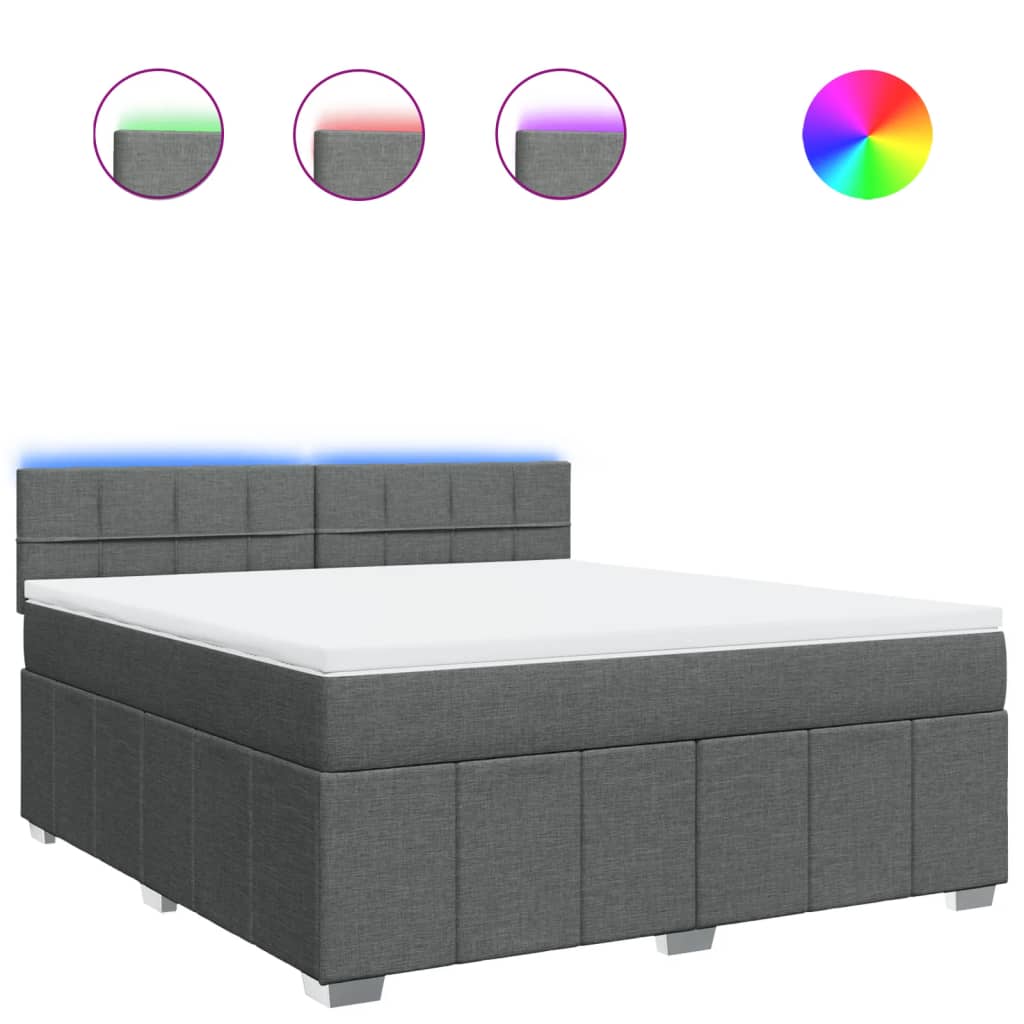 vidaXL Κρεβάτι Boxspring με Στρώμα Σκούρο Γκρι 180x200 εκ Υφασμάτιν