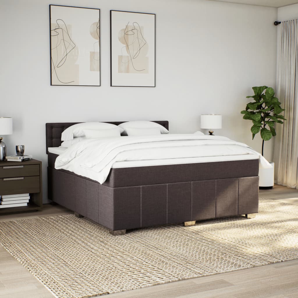 vidaXL Κρεβάτι Boxspring με Στρώμα Σκούρο Καφέ 180x200 εκ Υφασμάτινο