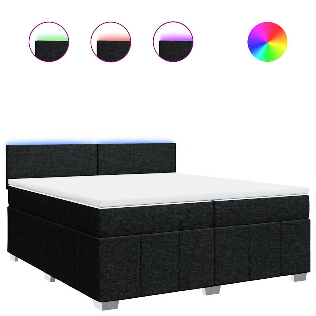 vidaXL Κρεβάτι Boxspring με Στρώμα Μαύρο 200x200 εκ. Υφασμάτινο