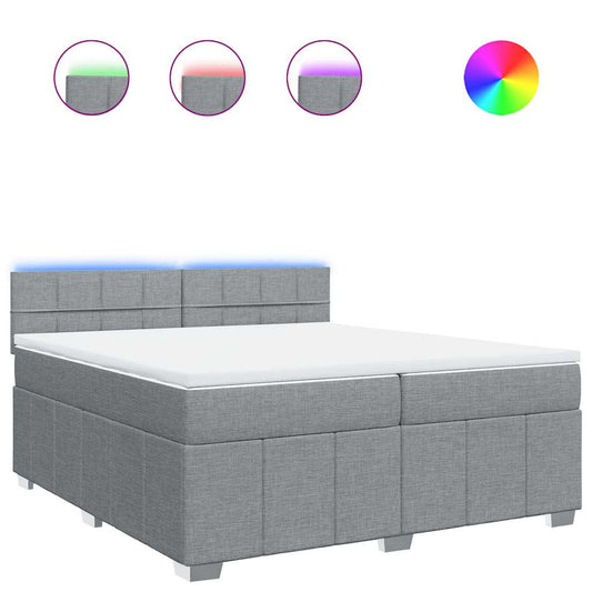 vidaXL Κρεβάτι Boxspring με Στρώμα Ανοιχτό Γκρι 200x200 εκ. Υφασμάτινο