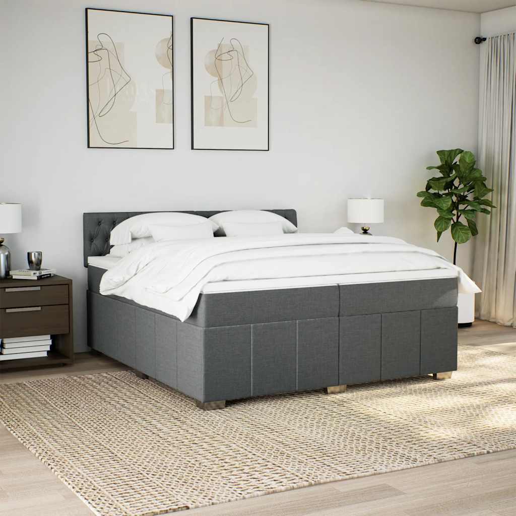 vidaXL Κρεβάτι Boxspring με Στρώμα Σκούρο Γκρι 200x200 εκ. Υφασμάτινο