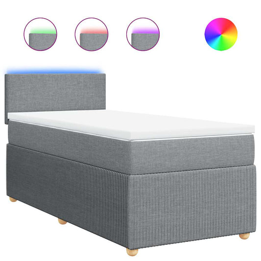 vidaXL Κρεβάτι Boxspring με Στρώμα Ανοιχτό Γκρι 90x190 εκ. Υφασμάτινο