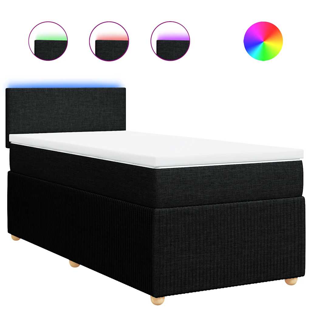 vidaXL Κρεβάτι Boxspring με Στρώμα Μαύρο 90x190 εκ.Υφασμάτινο