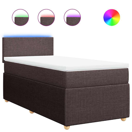 vidaXL Κρεβάτι Boxspring με Στρώμα Σκούρο Καφέ 90x190 εκ. Υφασμάτινο