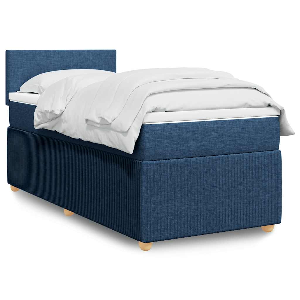 vidaXL Κρεβάτι Boxspring με Στρώμα Μπλε 90x190 εκ.Υφασμάτινο