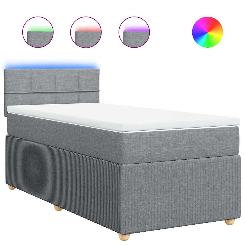 vidaXL Κρεβάτι Boxspring με Στρώμα Ανοιχτό Γκρι 90x190 εκ. Υφασμάτινο