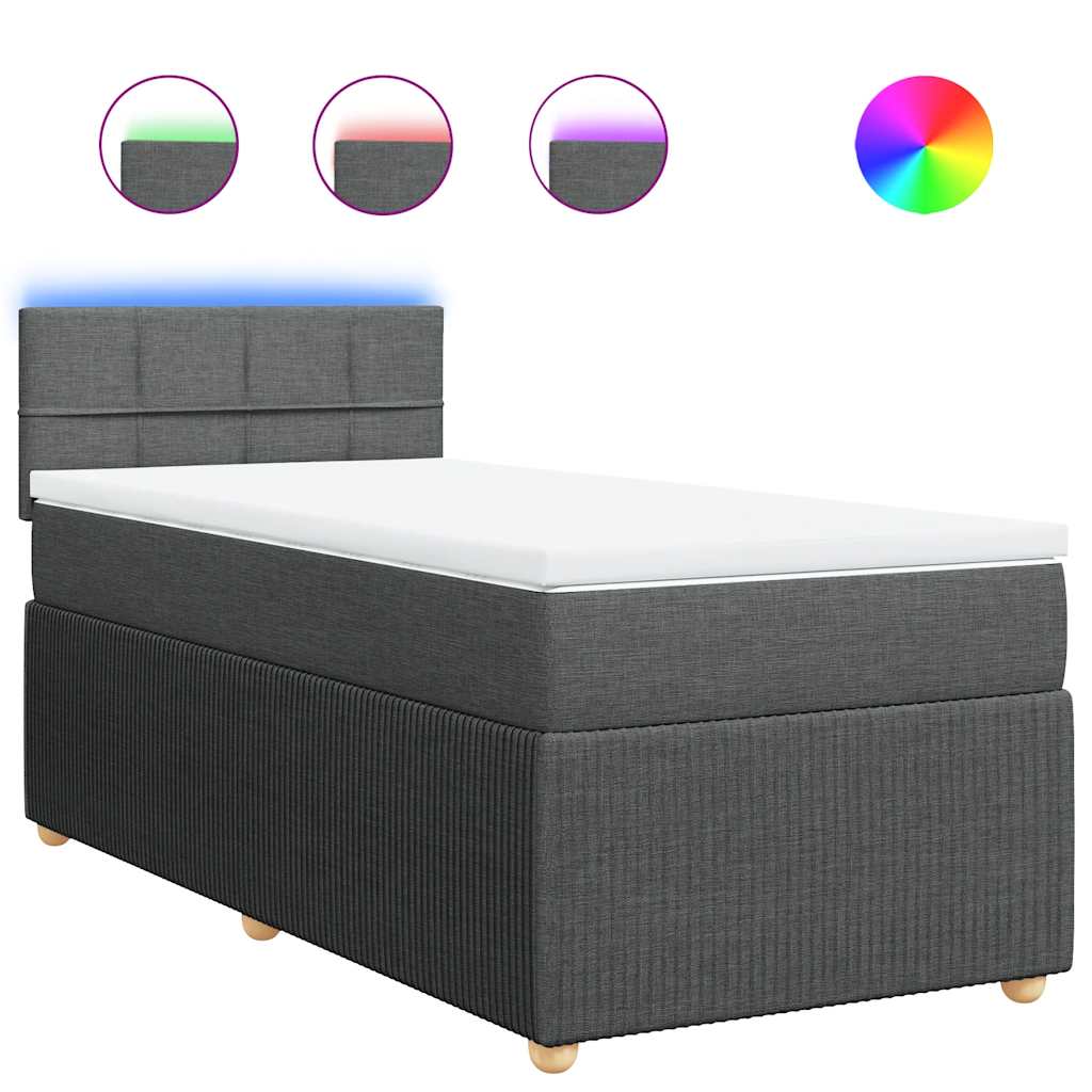 vidaXL Κρεβάτι Boxspring με Στρώμα Σκούρο Γκρι 90x190 εκ. Υφασμάτινο