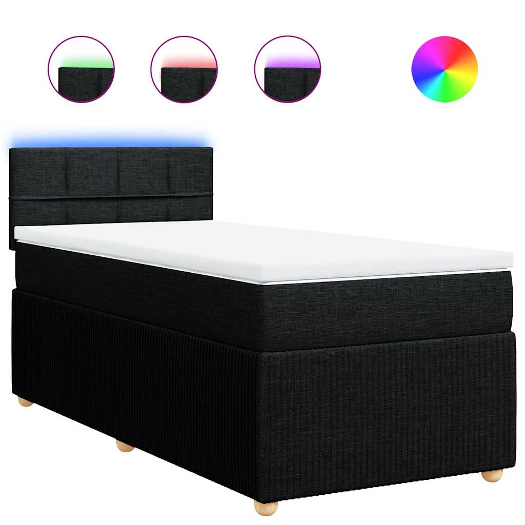 vidaXL Κρεβάτι Boxspring με Στρώμα Μαύρο 90x190 εκ.Υφασμάτινο