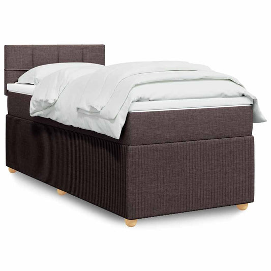 vidaXL Κρεβάτι Boxspring με Στρώμα Σκούρο Καφέ 90x190 εκ. Υφασμάτινο