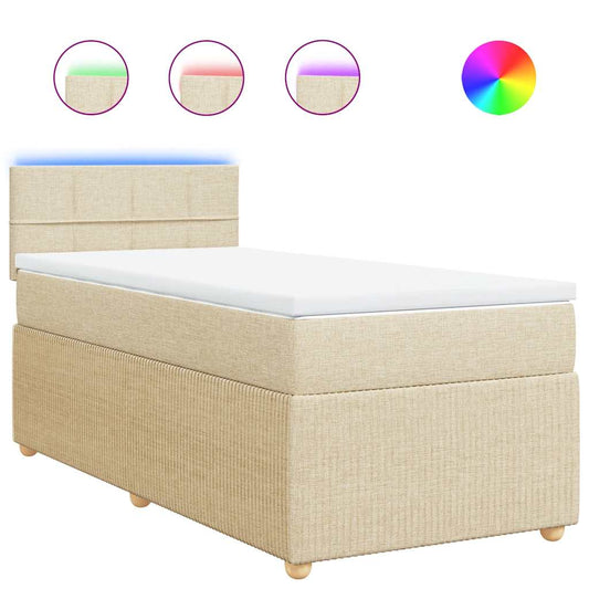 vidaXL Κρεβάτι Boxspring με Στρώμα Κρεμ 90x190 εκ.Υφασμάτινο