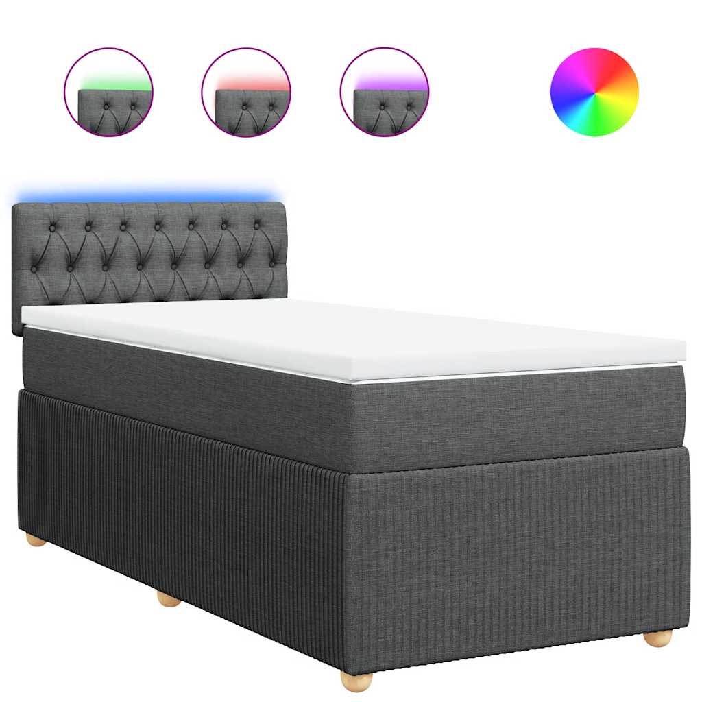 vidaXL Κρεβάτι Boxspring με Στρώμα Σκούρο Γκρι 90x190 εκ. Υφασμάτινο