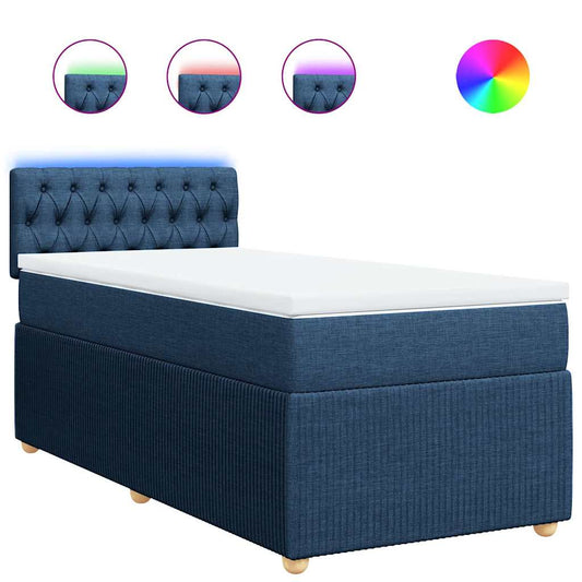vidaXL Κρεβάτι Boxspring με Στρώμα Μπλε 90x190 εκ.Υφασμάτινο