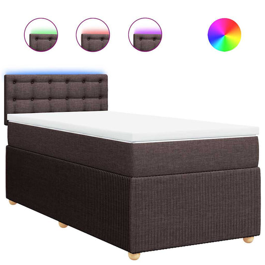 vidaXL Κρεβάτι Boxspring με Στρώμα Σκούρο Καφέ 90x190 εκ. Υφασμάτινο