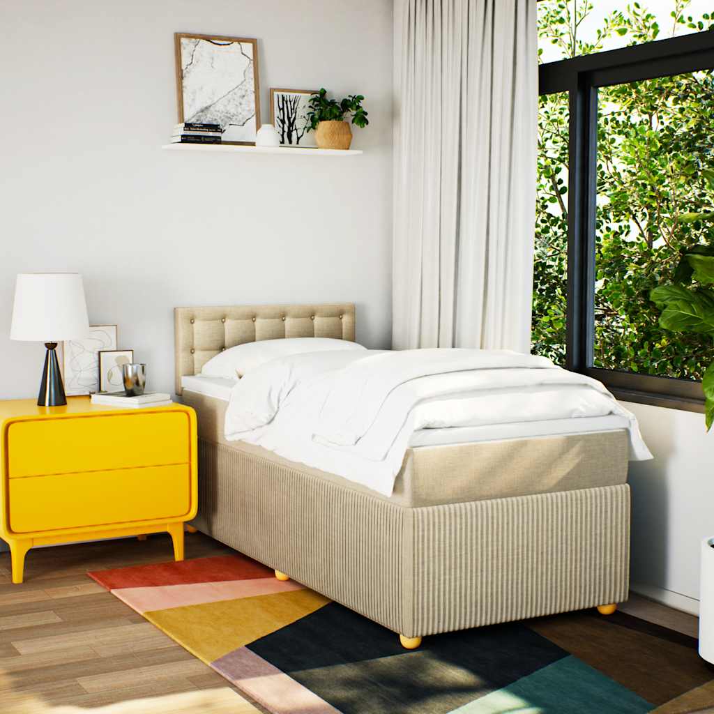 vidaXL Κρεβάτι Boxspring με Στρώμα Κρεμ 90x190 εκ.Υφασμάτινο