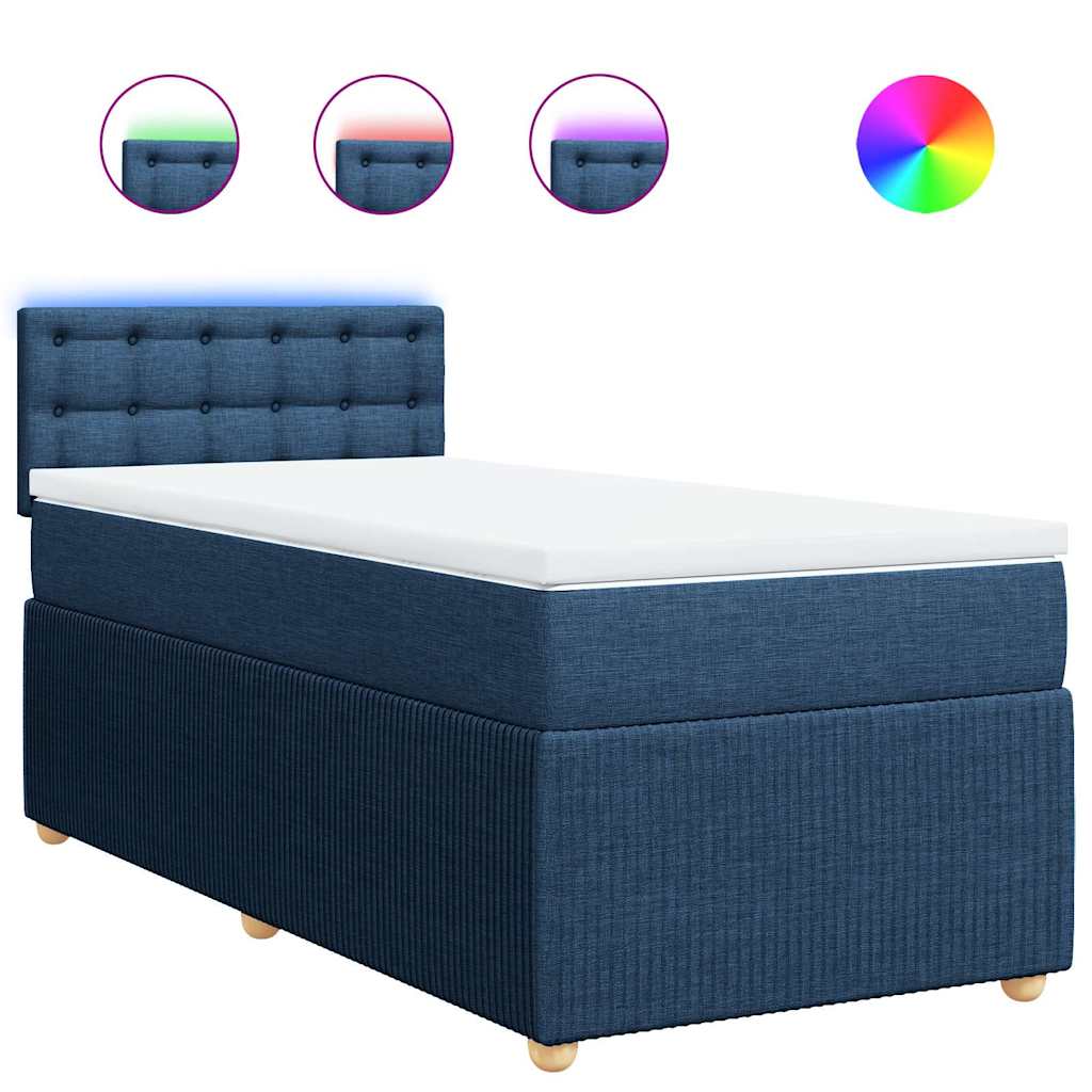 vidaXL Κρεβάτι Boxspring με Στρώμα Μπλε 90x190 εκ.Υφασμάτινο