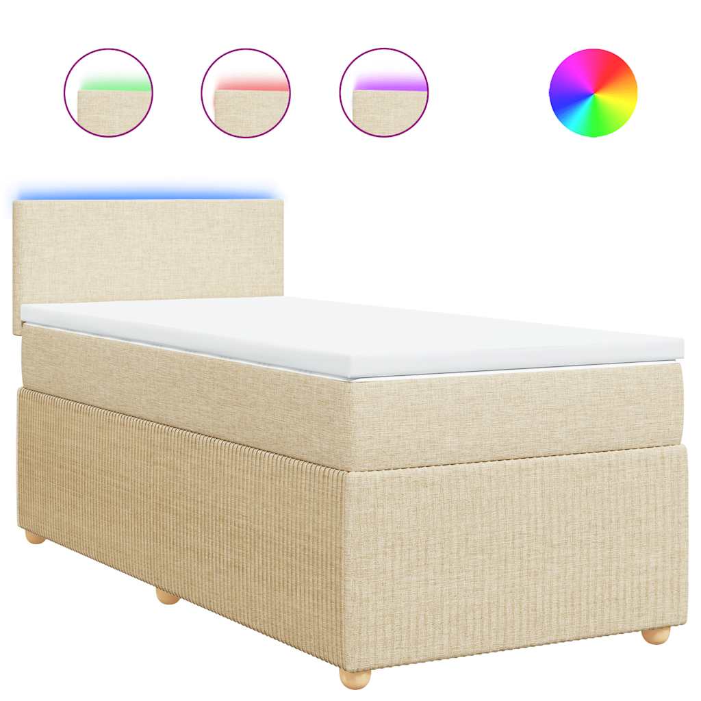 vidaXL Κρεβάτι Boxspring με Στρώμα Κρεμ 90x200 εκ.Υφασμάτινο