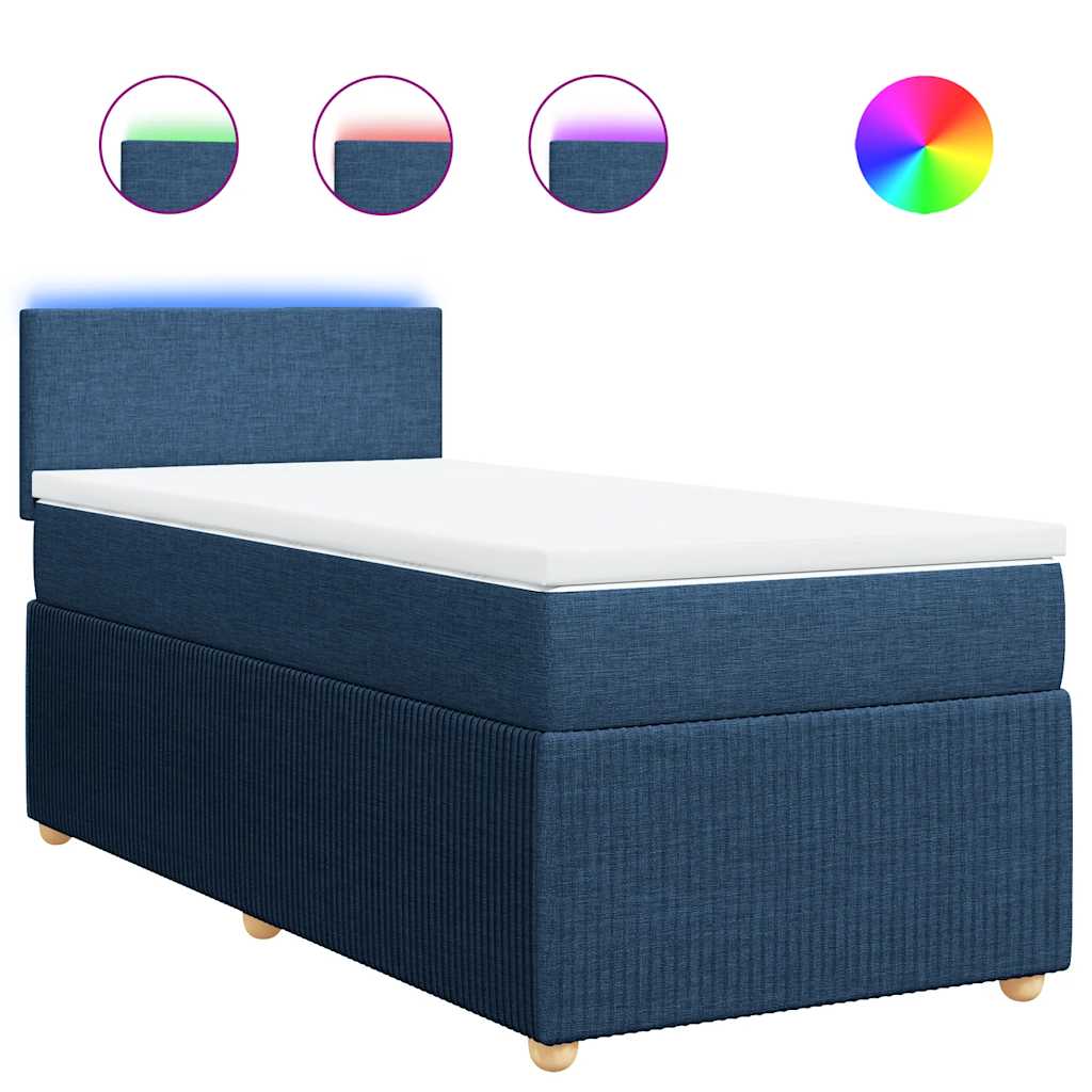 vidaXL Κρεβάτι Boxspring με Στρώμα Μπλε 90x200 εκ.Υφασμάτινο