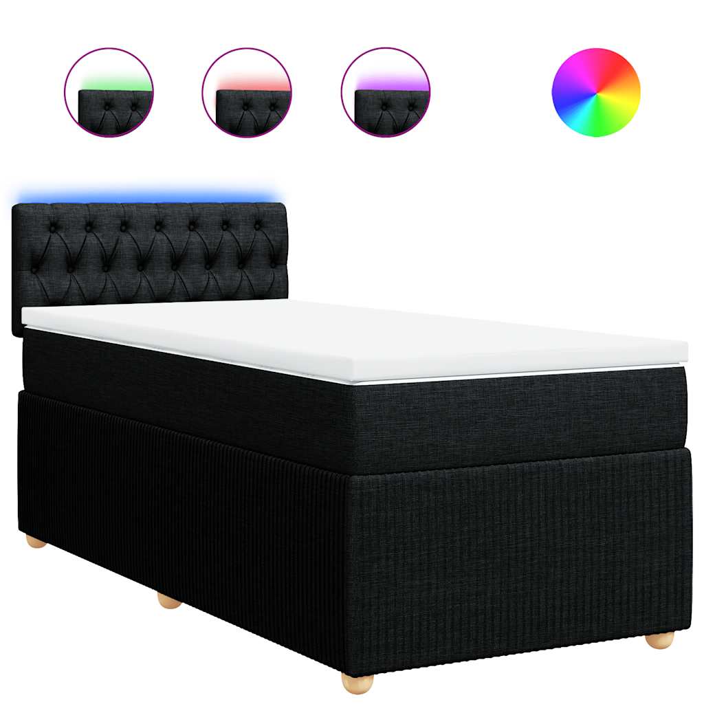 vidaXL Κρεβάτι Boxspring με Στρώμα Μαύρο 90x200 εκ. Υφασμάτινο