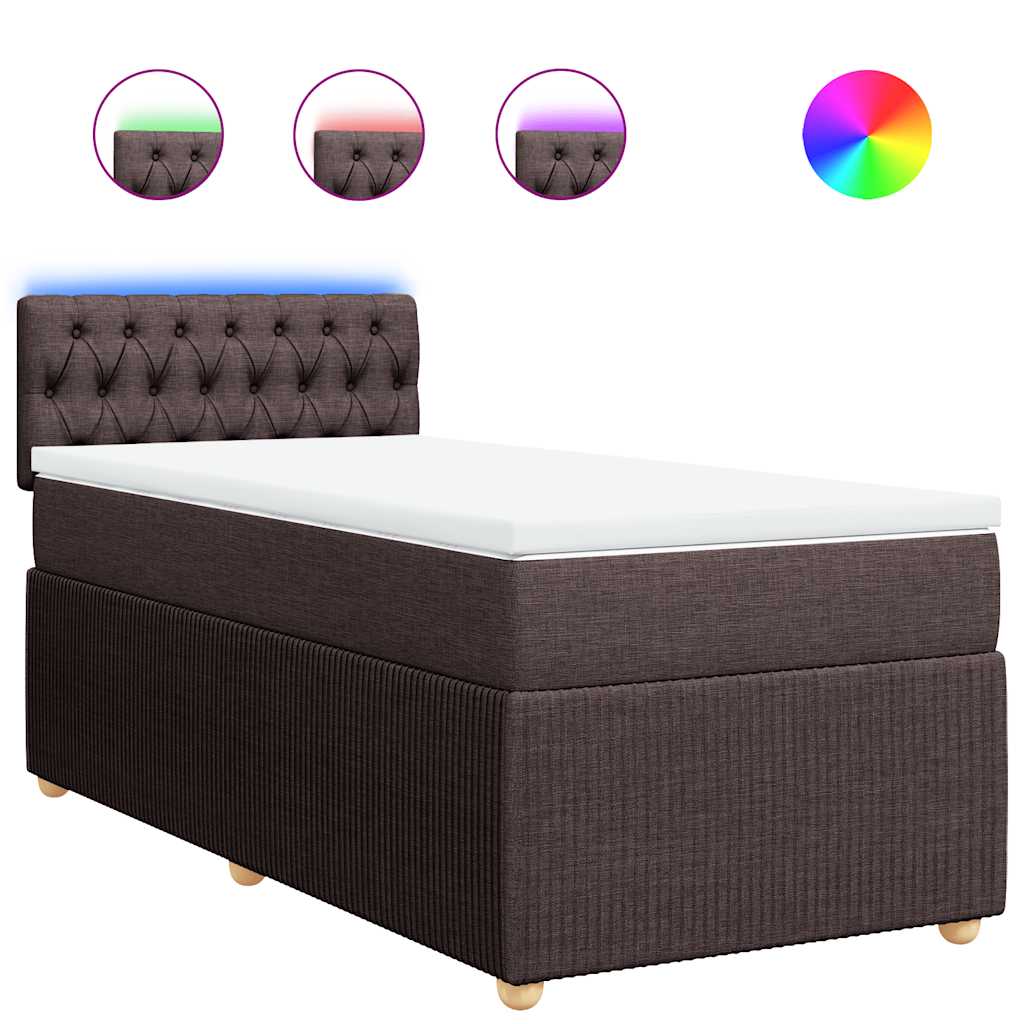 vidaXL Κρεβάτι Boxspring με Στρώμα Σκούρο Καφέ 90x200 εκ. Υφασμάτινο