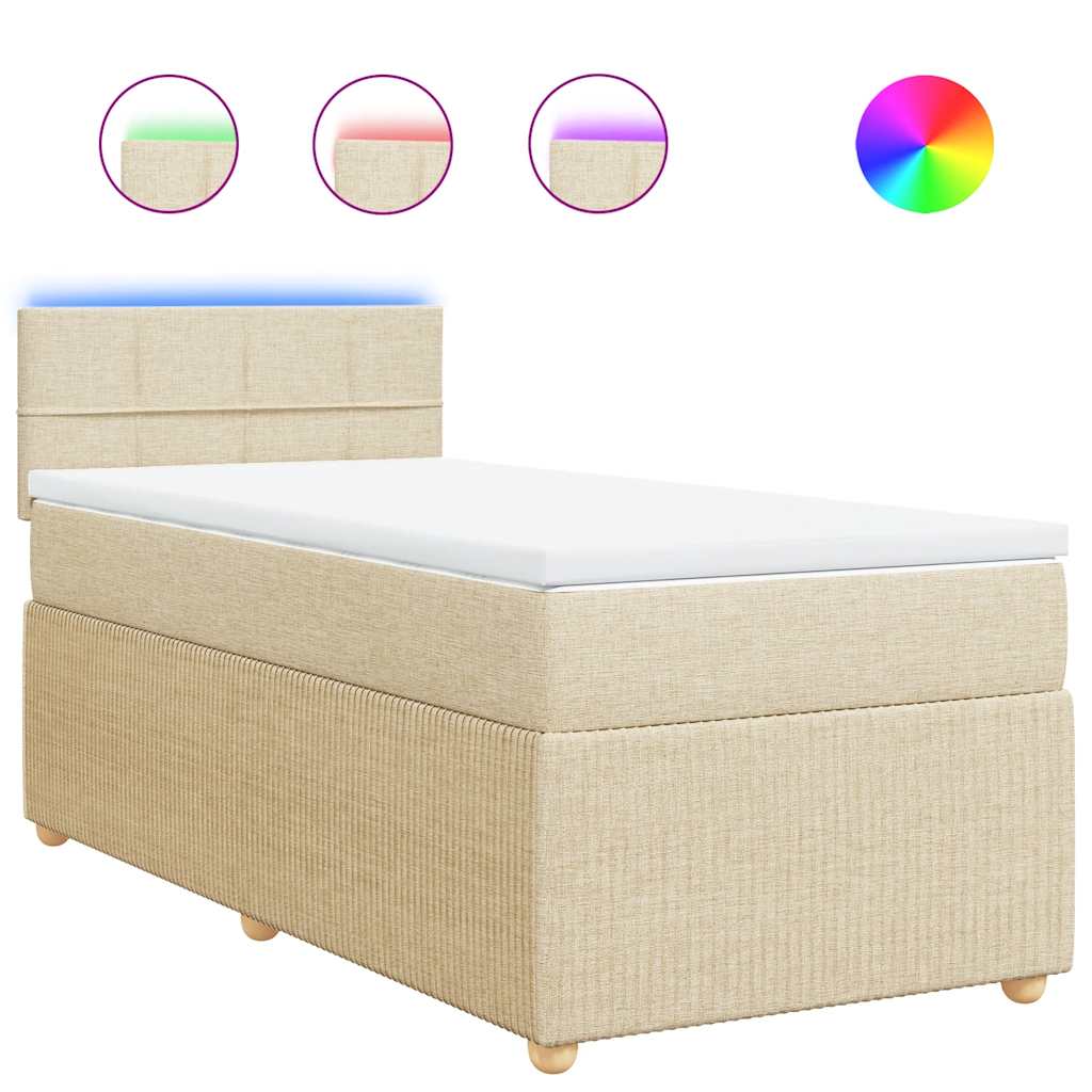 vidaXL Κρεβάτι Boxspring με Στρώμα Κρεμ 100 x 200 εκ. Υφασμάτινο