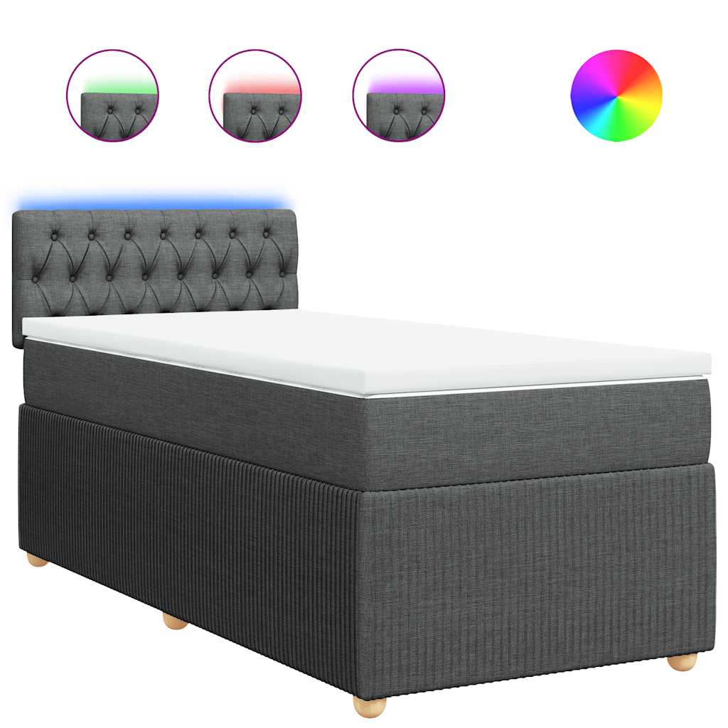 vidaXL Κρεβάτι Boxspring με Στρώμα Σκούρο Γκρι 100x200 εκ. Υφασμάτινο