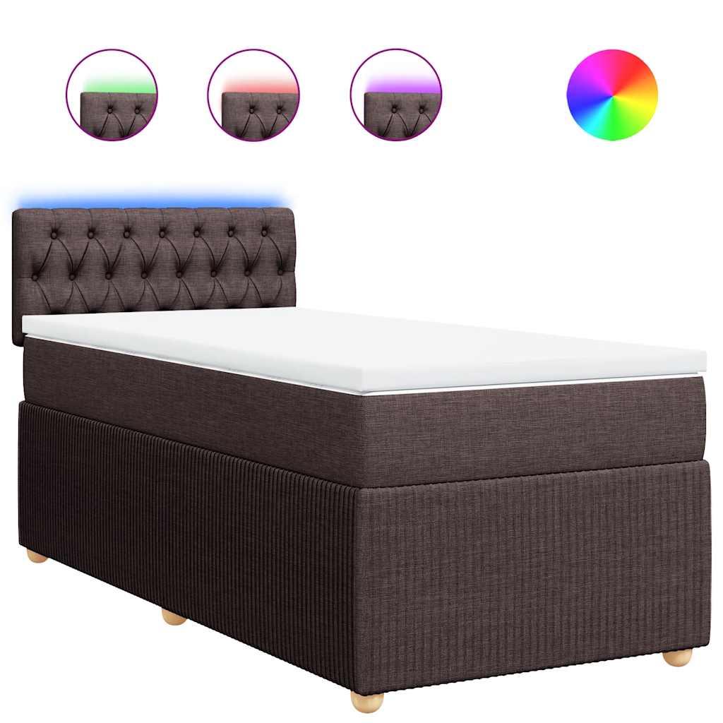vidaXL Κρεβάτι Boxspring με Στρώμα Σκούρο Καφέ 100x200 εκ. Υφασμάτινο