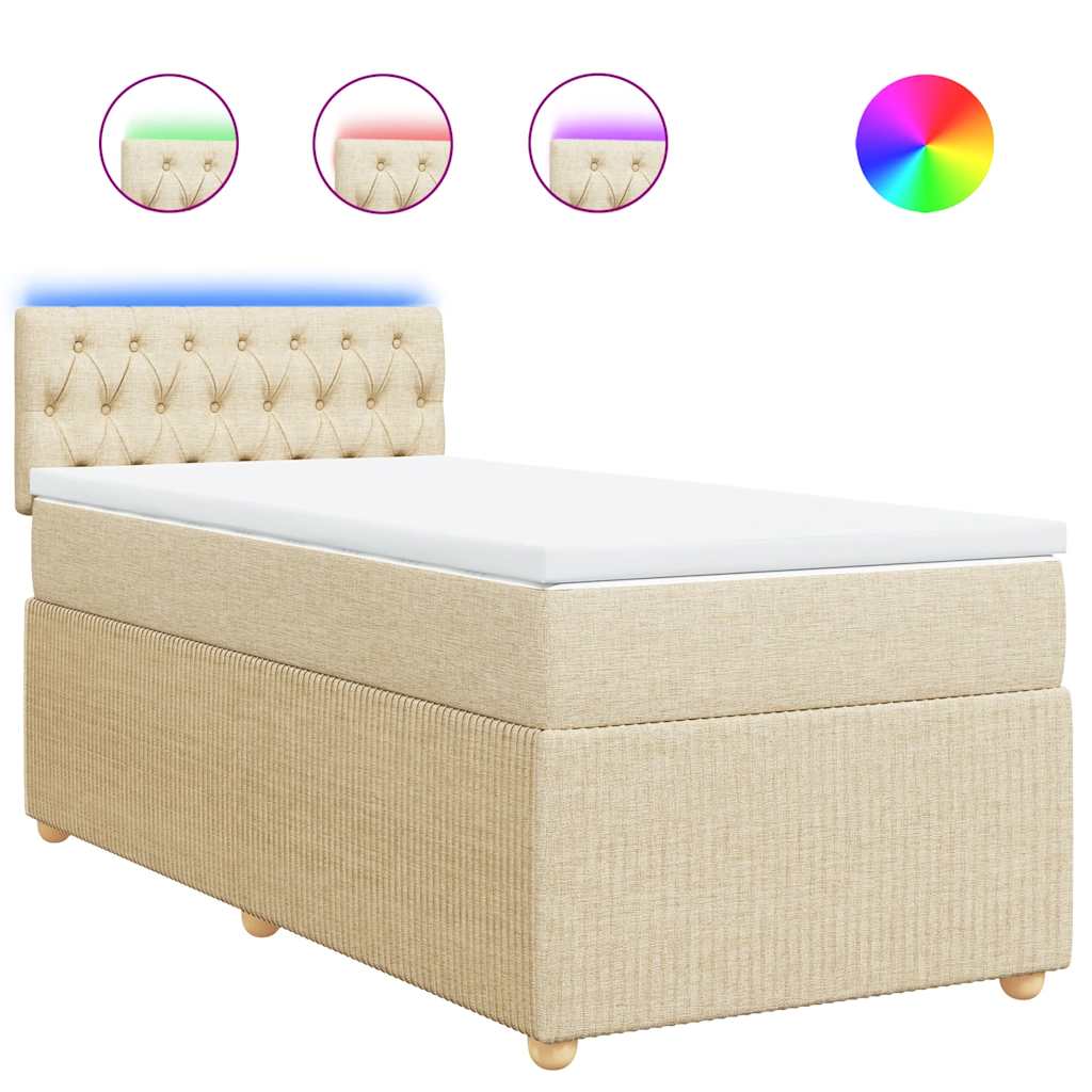 vidaXL Κρεβάτι Boxspring με Στρώμα Κρεμ 100 x 200 εκ. Υφασμάτινο