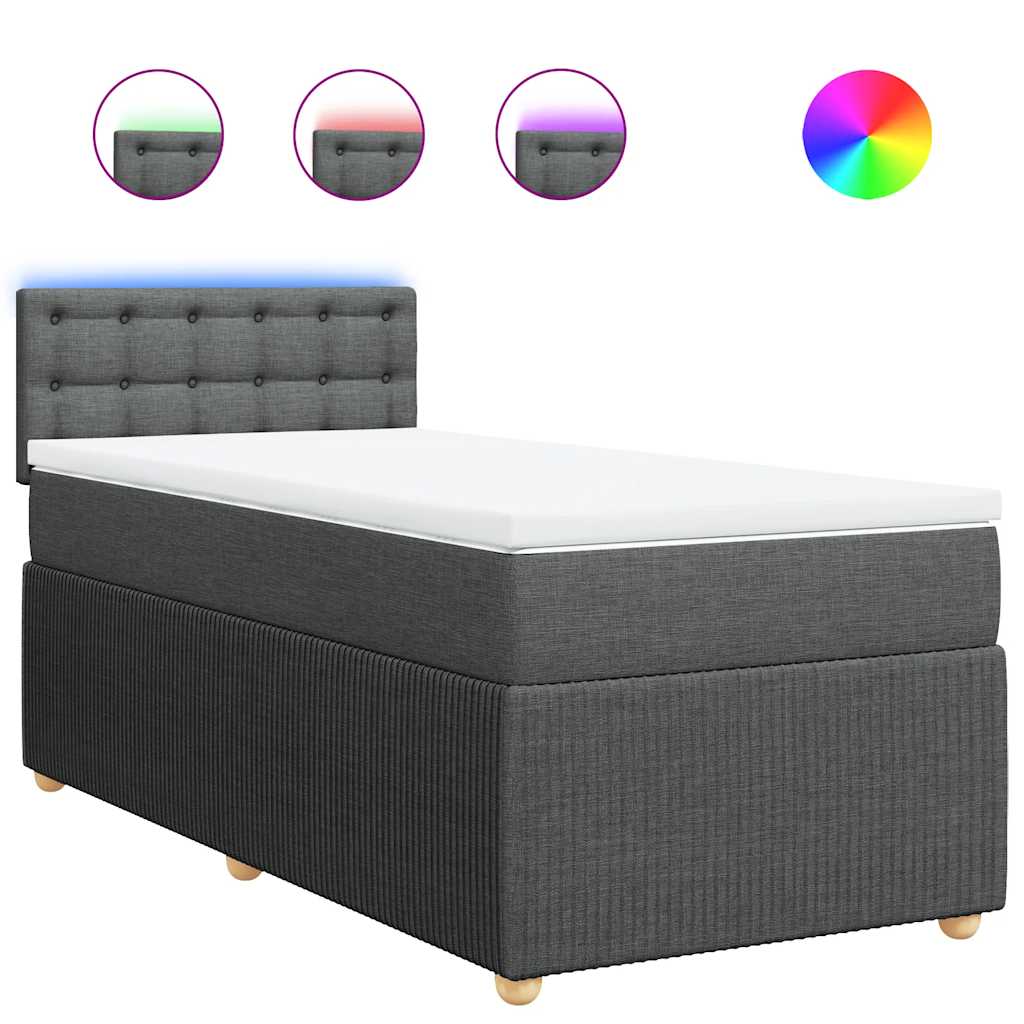 vidaXL Κρεβάτι Boxspring με Στρώμα Σκούρο Γκρι 100x200 εκ. Υφασμάτινο