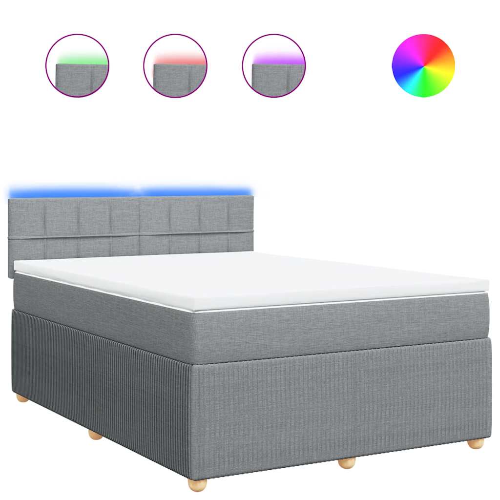 vidaXL Κρεβάτι Boxspring με Στρώμα Ανοιχτό Γκρι 140x190 εκ. Υφασμάτινο