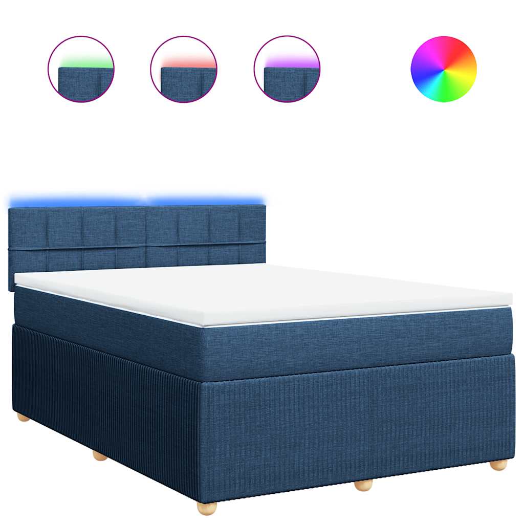 vidaXL Κρεβάτι Boxspring με Στρώμα Μπλε 140x190 εκ. Υφασμάτινο