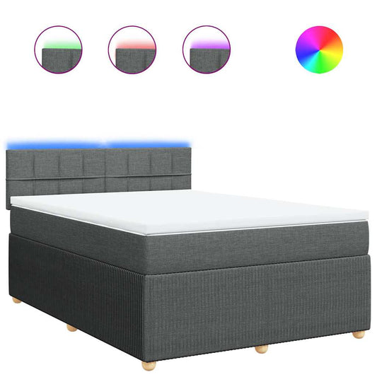 vidaXL Κρεβάτι Boxspring με Στρώμα Σκούρο Γκρι 140x200 εκ Υφασμάτινο