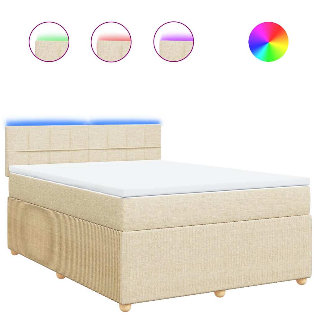 vidaXL Κρεβάτι Boxspring με Στρώμα Κρεμ 140x200 εκ. Υφασμάτινο