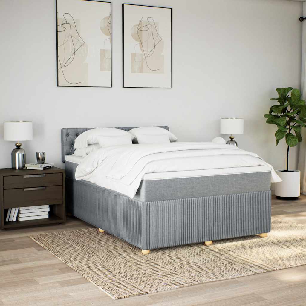 vidaXL Κρεβάτι Boxspring με Στρώμα Ανοιχτό Γκρι 140x200 εκ. Υφασμάτινο