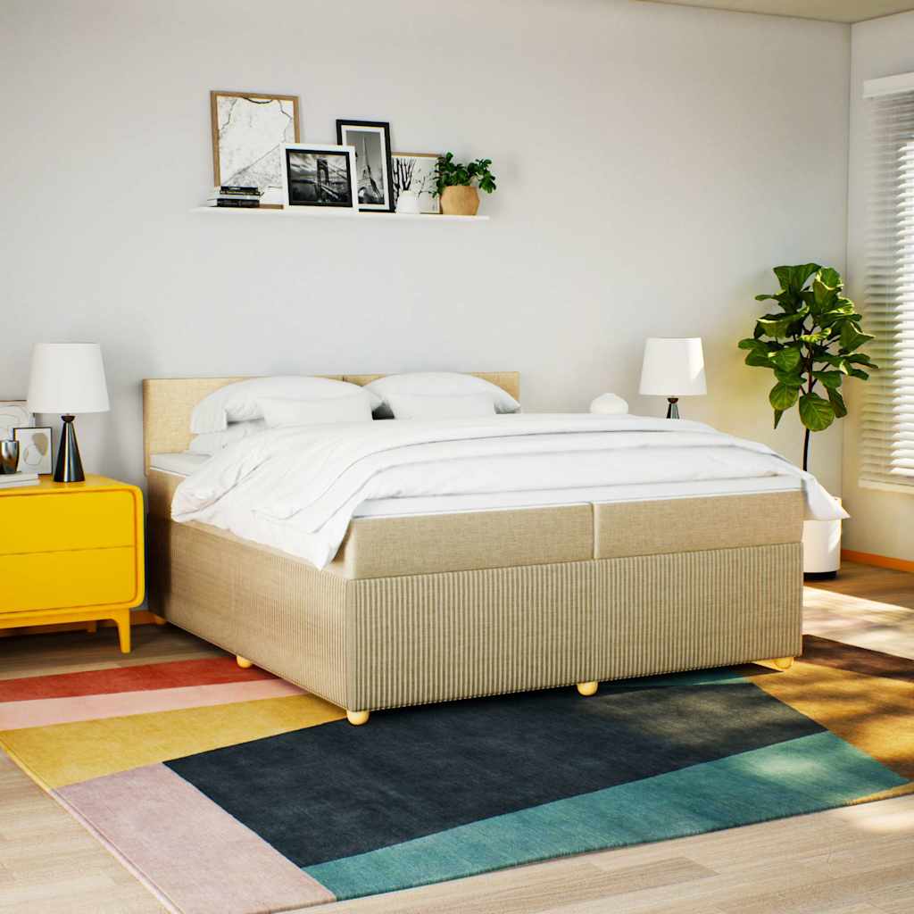 vidaXL Κρεβάτι Boxspring με Στρώμα Κρεμ 200x200 εκ. Υφασμάτινο