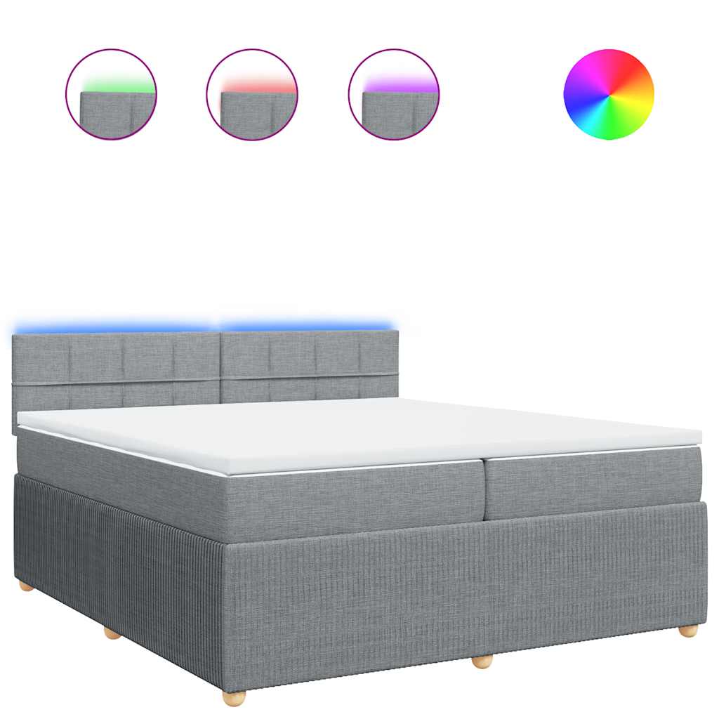 vidaXL Κρεβάτι Boxspring με Στρώμα Ανοιχτό Γκρι 200x200 εκ. Υφασμάτινο