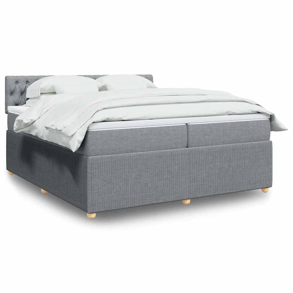 vidaXL Κρεβάτι Boxspring με Στρώμα Ανοιχτό Γκρι 200x200 εκ. Υφασμάτινο