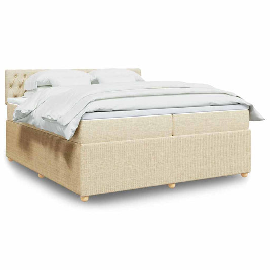 vidaXL Κρεβάτι Boxspring με Στρώμα Κρεμ 200x200 εκ. Υφασμάτινο