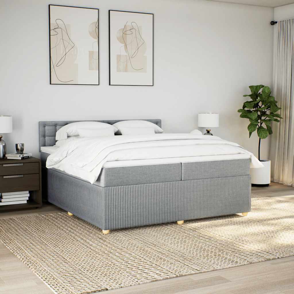 vidaXL Κρεβάτι Boxspring με Στρώμα Ανοιχτό Γκρι 200x200 εκ. Υφασμάτινο